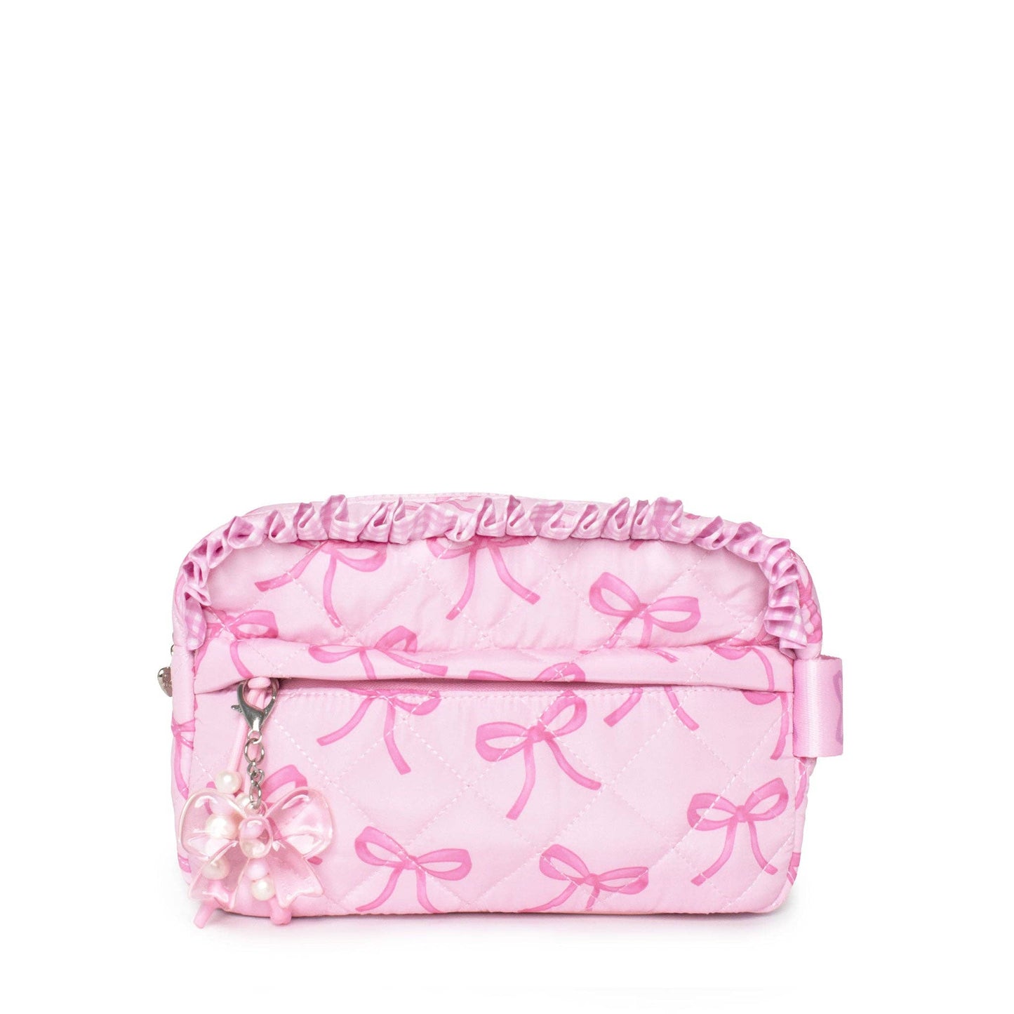 Quilted Bow Printed Pouch with Charm