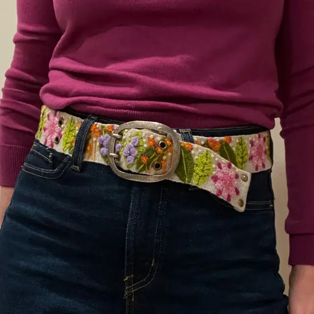 Freshwater Floral Embroidered Wool Belt