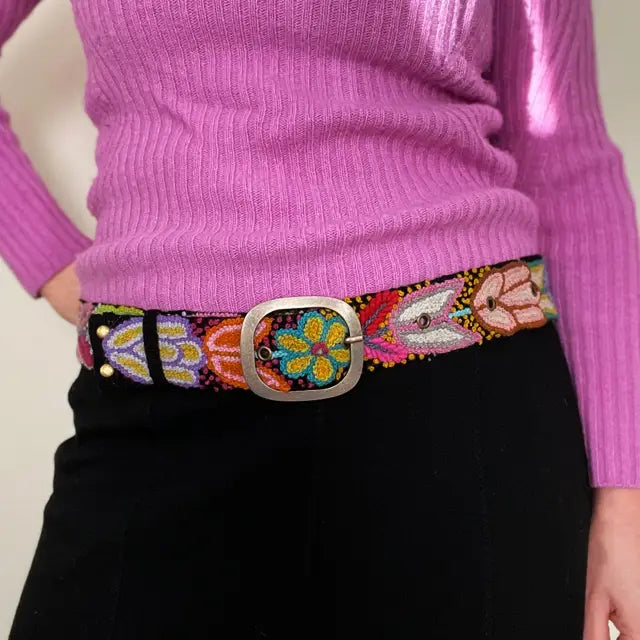 Folklorica Floral Black Embroidered Wool Belt