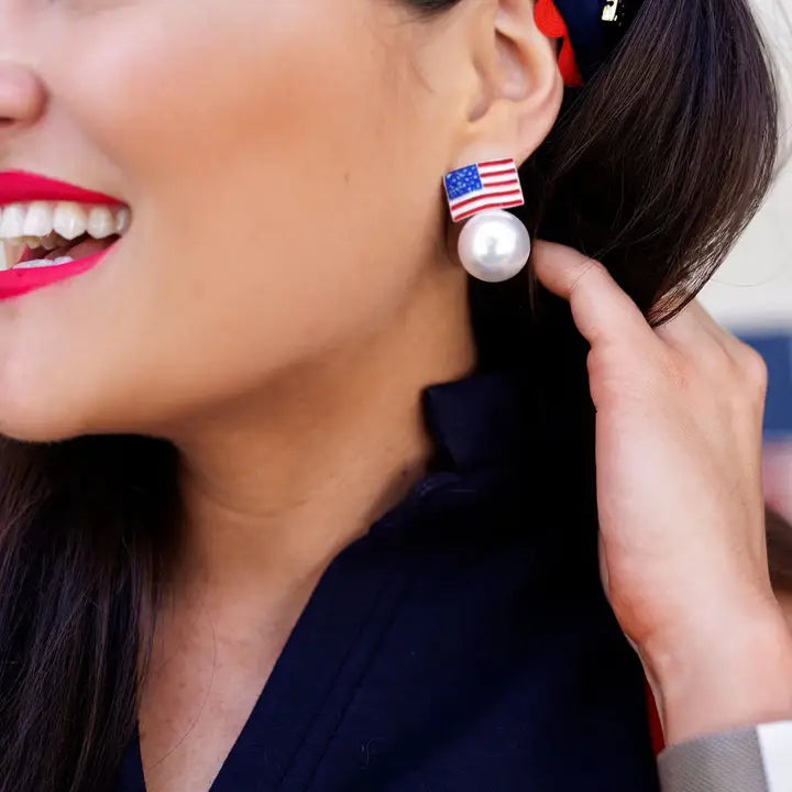 Pearl American Flag Earrings
