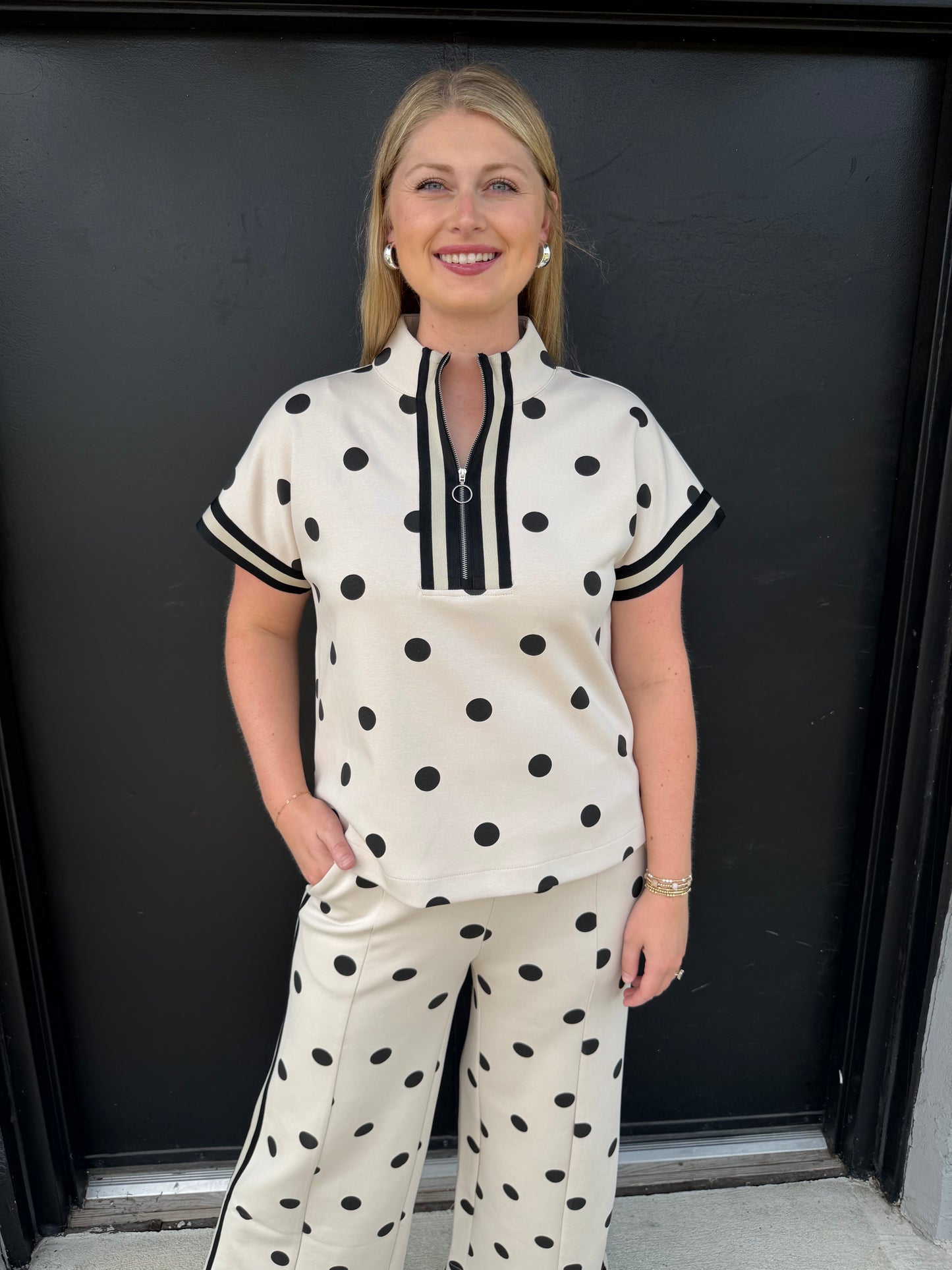 Gigi Polka Dot Quarter Zip Top