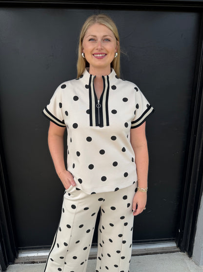 Gigi Polka Dot Quarter Zip Top