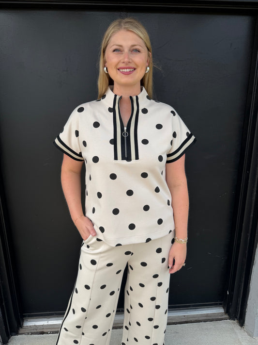 Gigi Polka Dot Quarter Zip Top