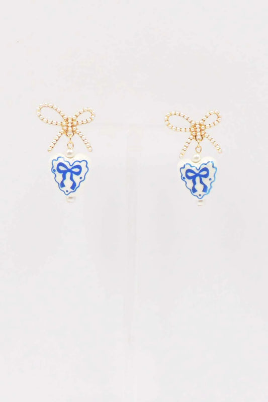 Bow Earrings with Blue Bow Heart