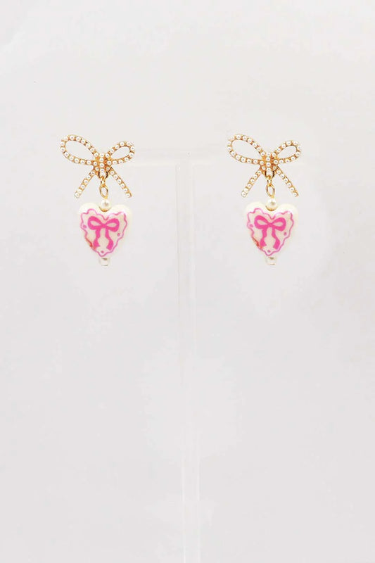Bow Earrings with Pink Bow Heart