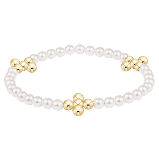 Beaded Signature Cross 4mm Beaded Bracelet- Pearl