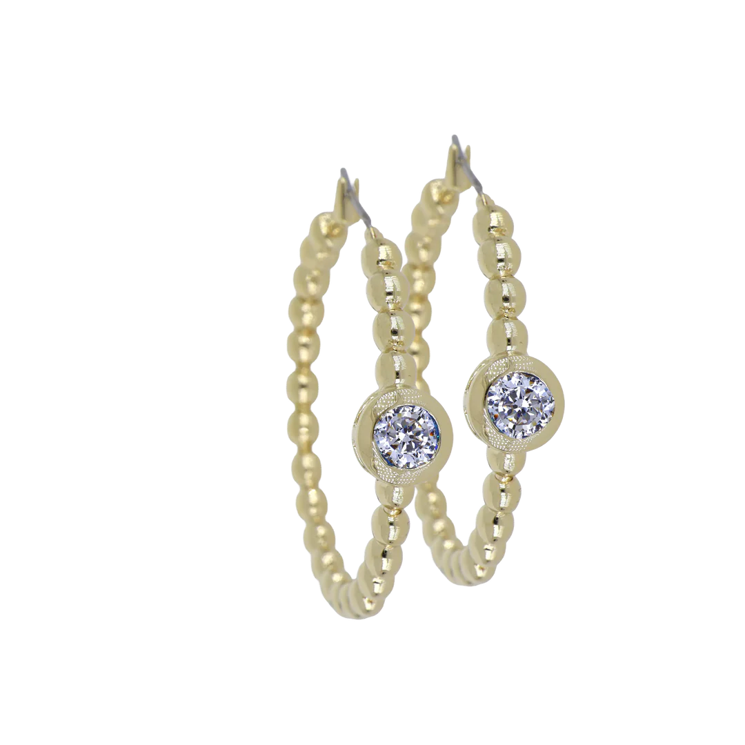 Large Beaded CZ Hoop Earrings