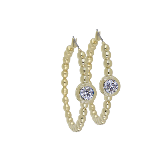 Large Beaded CZ Hoop Earrings