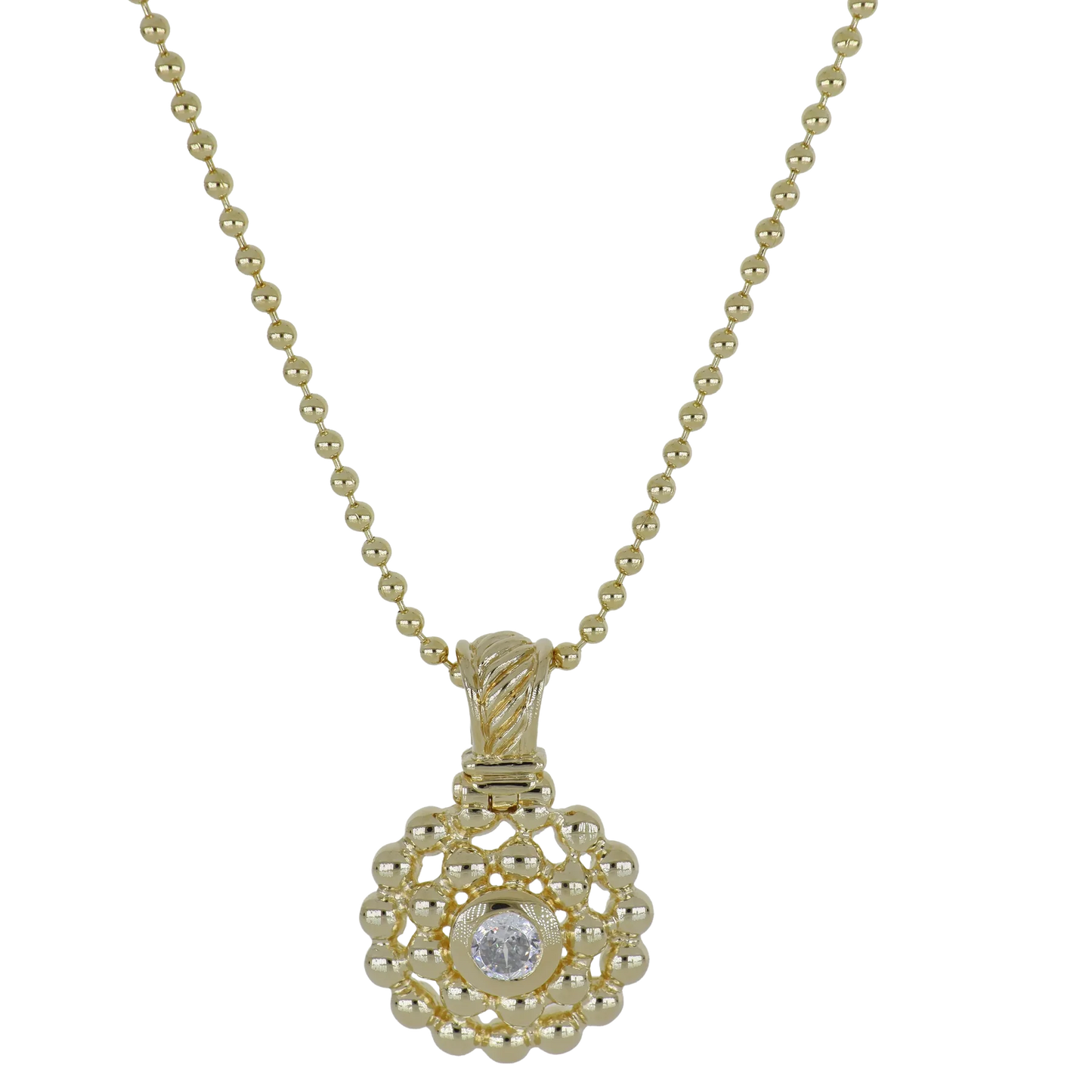 Beaded Collection Medallion Necklace CZ Gold