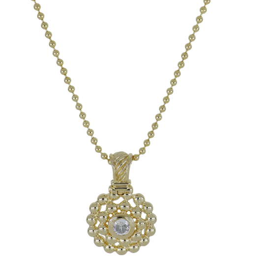 Beaded Collection Medallion Necklace CZ Gold