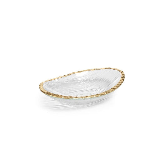 Clear Textured Bowl with Jagged Gold Rim