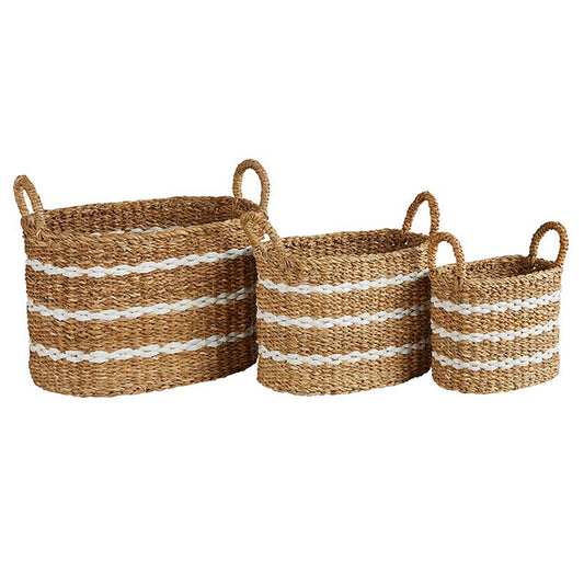 Oval Basket- White Striped