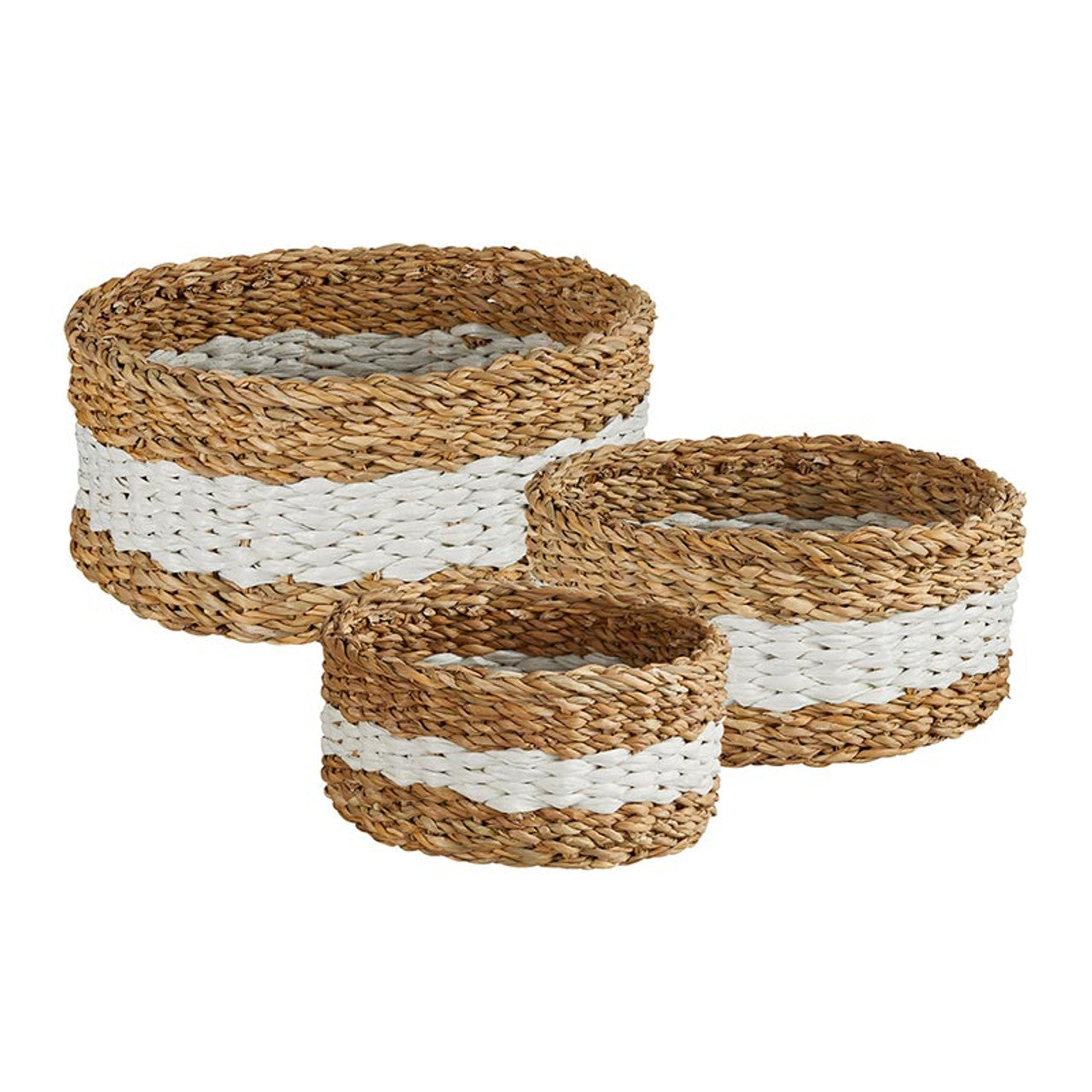 White Stripe Round Basket