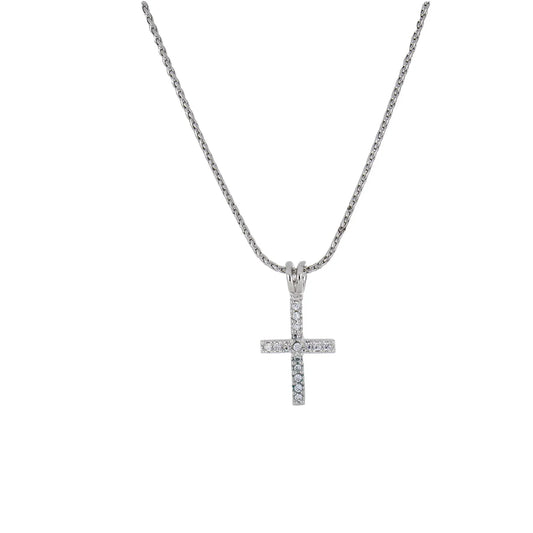 Cross Pavé Rhodium Necklace - 16-18"