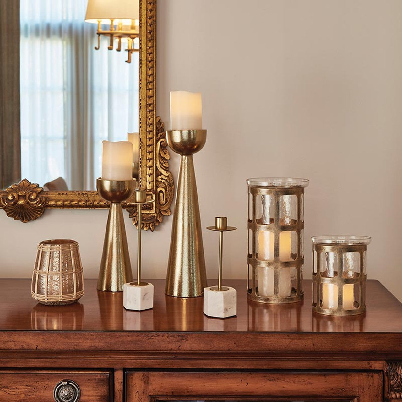 Gold Finish Hurricane Candle Jar