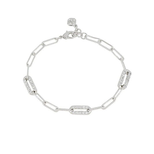 Diamante - 3 Station Pavé Link Rhodium Bracelet