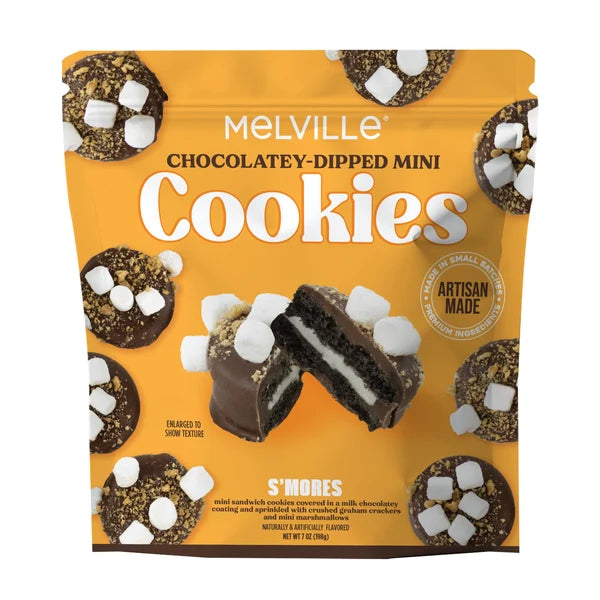 s'mores mini cookies chocolate dipped sandwich cookie in a grab n go bag