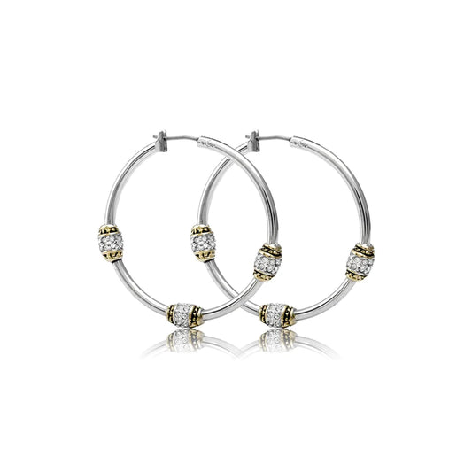 Beaded Pavé - Triple Bead Hoop Earrings