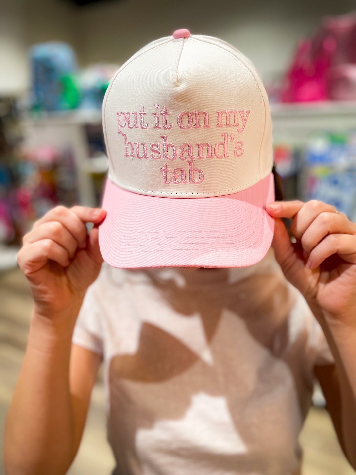 Pink 'put it on my husbands tab' Hat