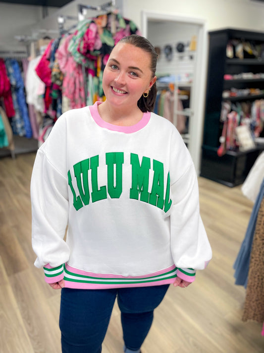 LULU MAC White/Green Stitch Sweatshirt