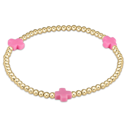 Signature Cross Gold Pattern Beaded Bracelet- 3mm