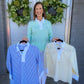 Tammy No Iron Pinpoint Striped 3/4 Sleeve Popover Shirt