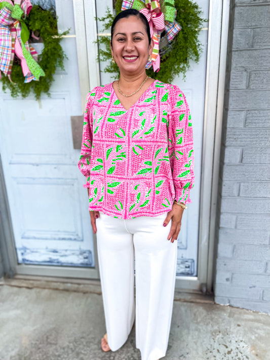 Ashlyn Trellis Tiles Pink Top