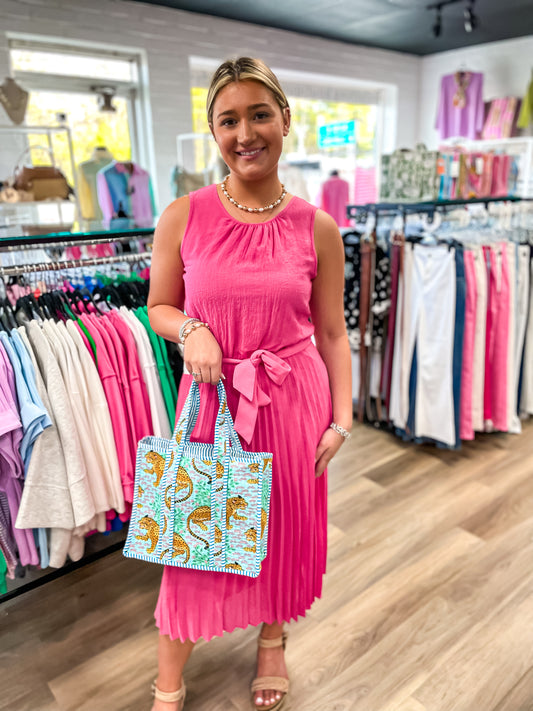 Mira Self Sash Pleated Dress