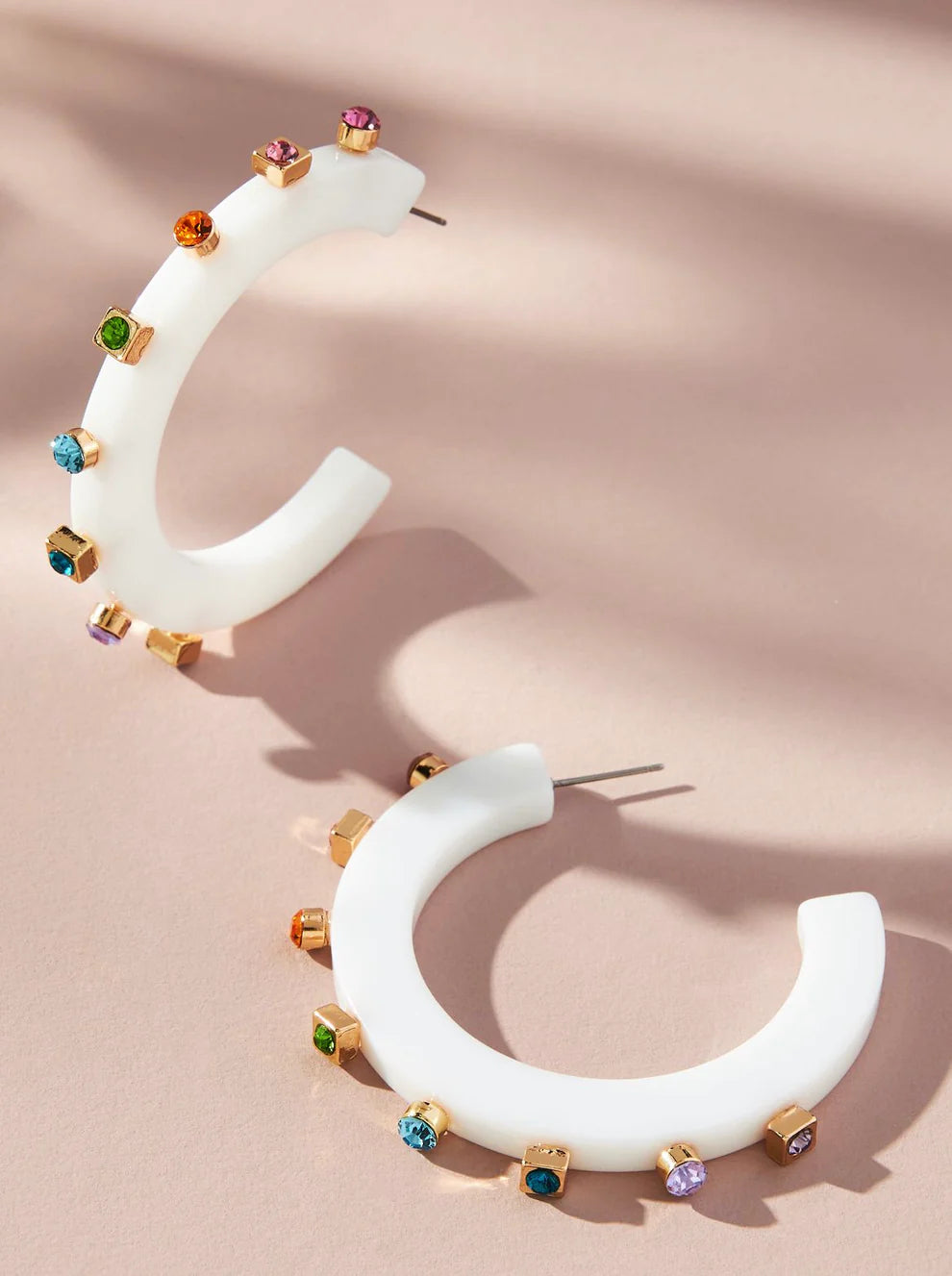 White Multicolor City Girl Jewel Small Hoops