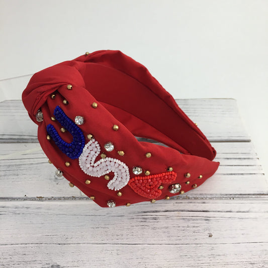 Red, White & Blue Beaded Headband