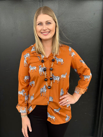 Adelia Zebra Button Top