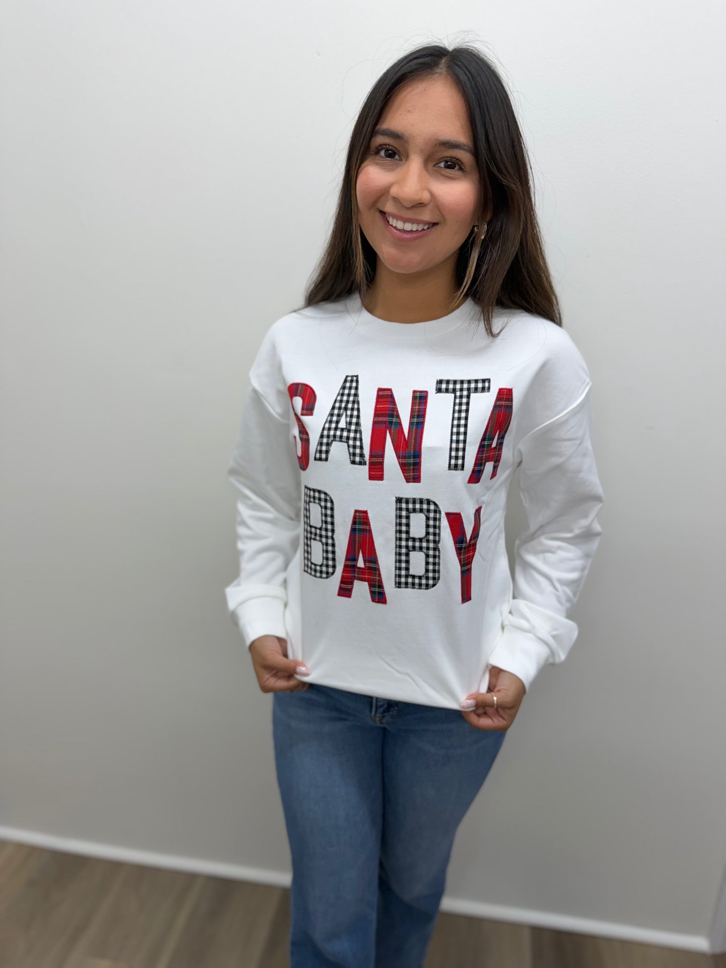 Santa Baby Applique Crew Neck