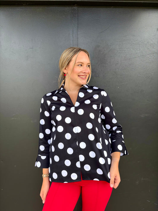 Agnes Polka Dot 3/4 Sleeve Popover Shirt