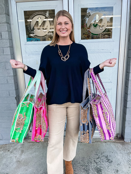 Quilted Tiger Tote Bag