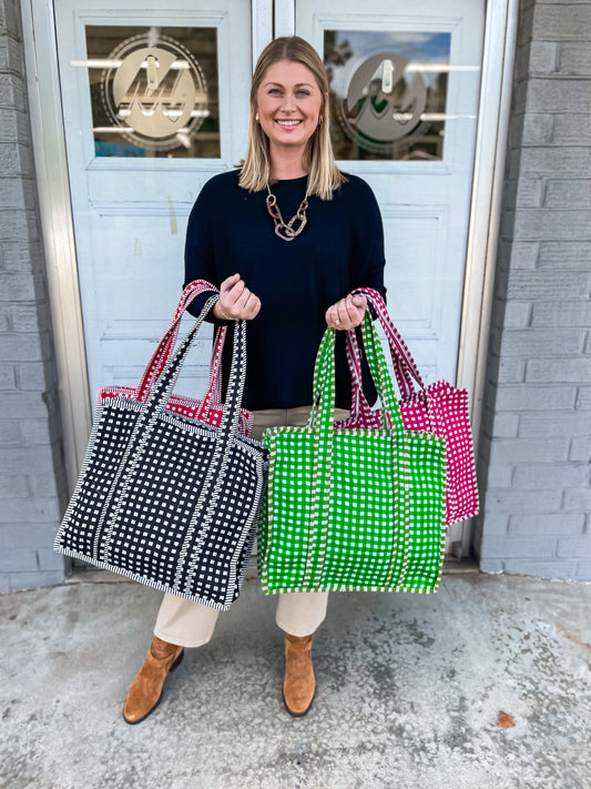 Quilted Plaid Tote Bag