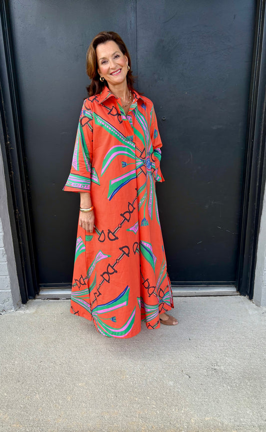 Estate Orange Long Shirt Dress