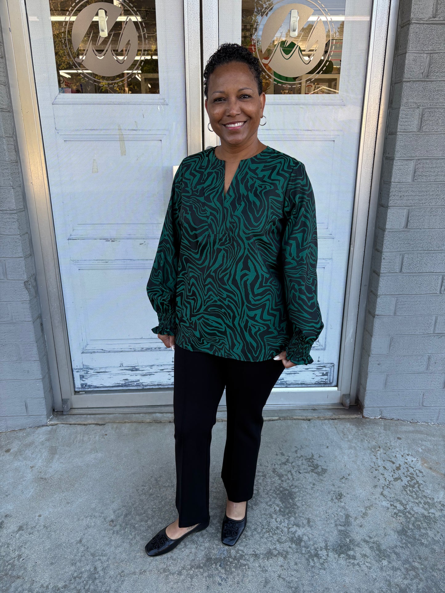 Alicia Zebra Jacquard Long Sleeve Popover Shirt