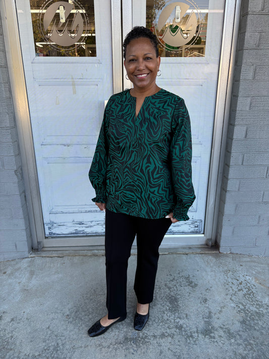 Alicia Zebra Jacquard Long Sleeve Popover Shirt