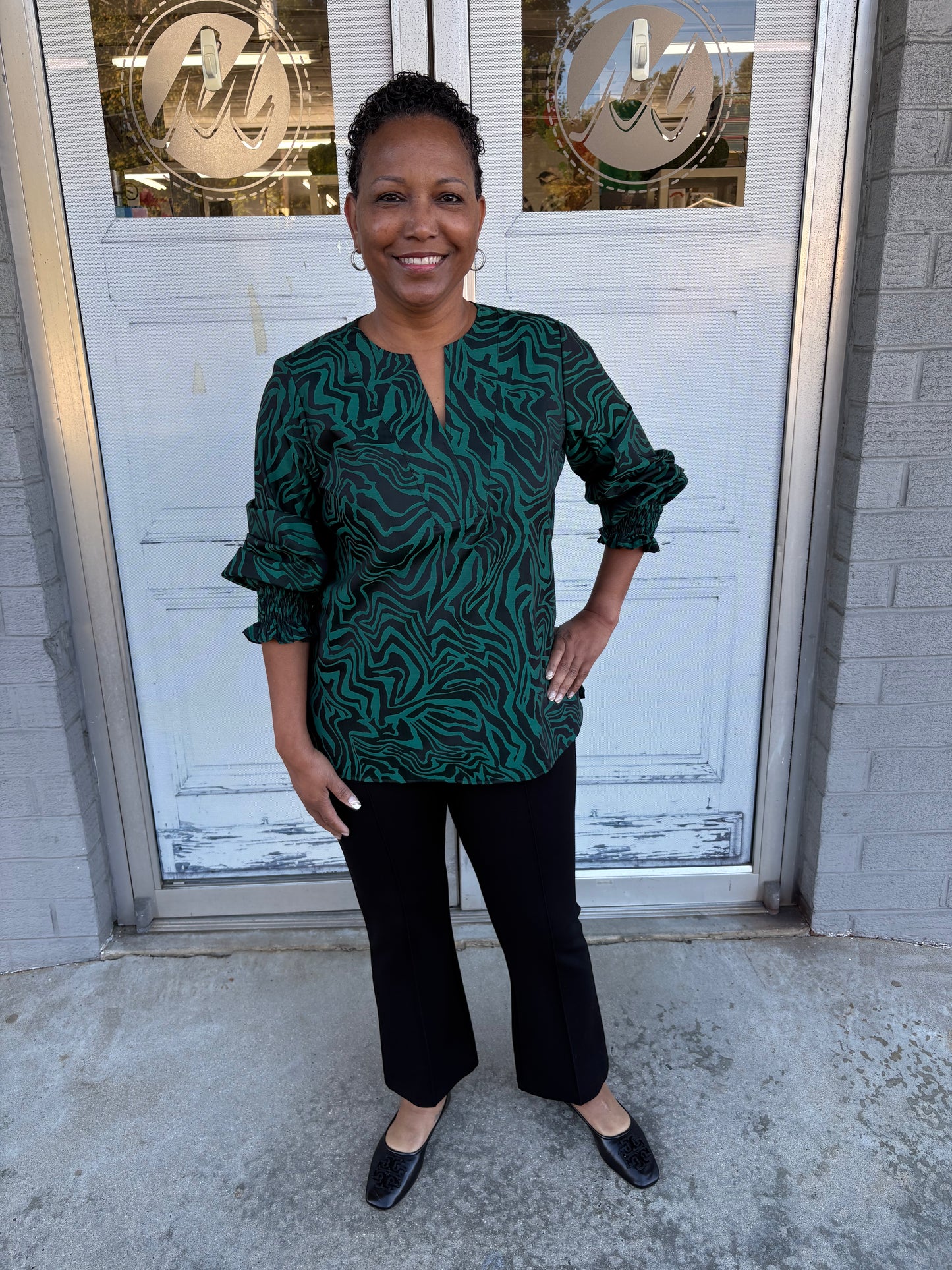 Alicia Zebra Jacquard Long Sleeve Popover Shirt