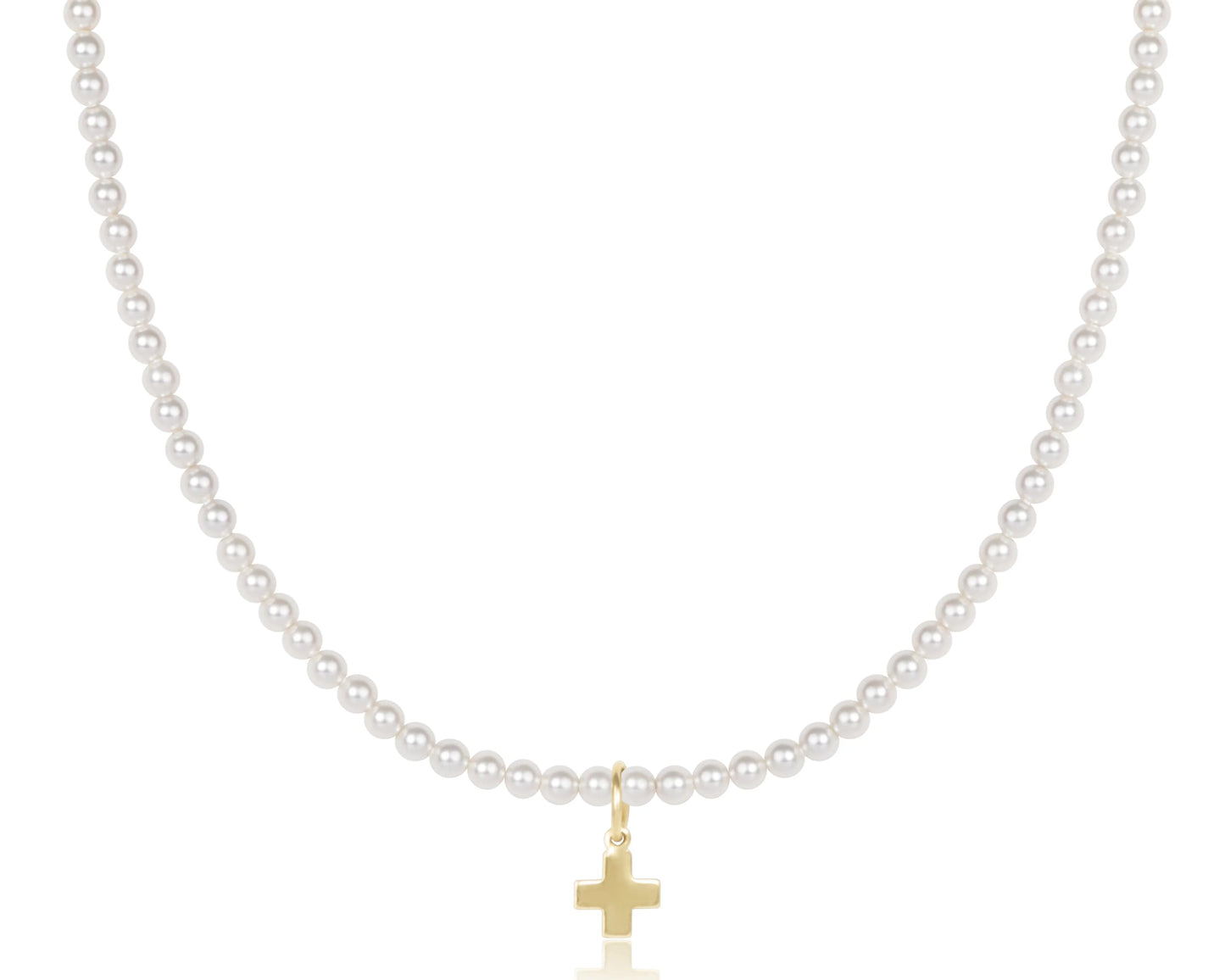 Enewton - 15" Classic Pearl Choker 3mm Signature Cross Gold Charm