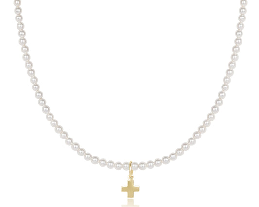 Enewton - 15" Classic Pearl Choker 3mm Signature Cross Gold Charm