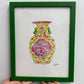 Handpainted Yellow Chinoiserie Urn Art Print w/ Frame