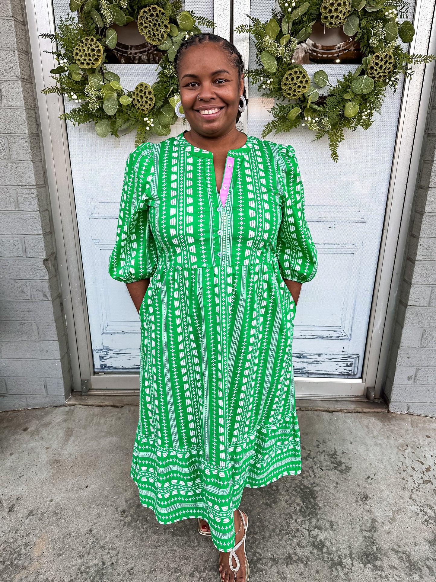 Riley Heritage Stitch Green Dress