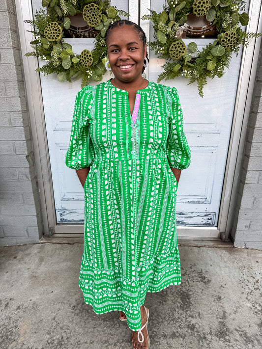 Riley Heritage Stitch Green Dress