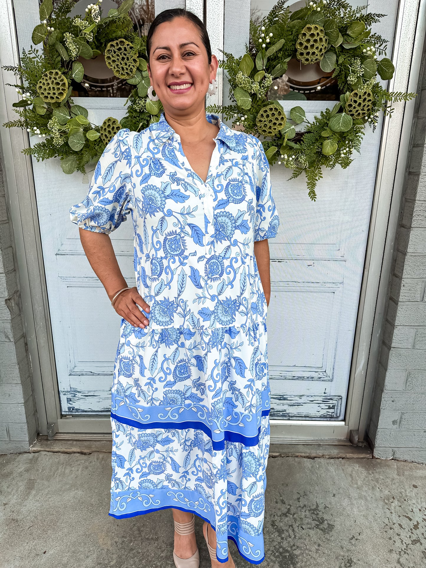 Eloise Porcelain Vines Blue Dress