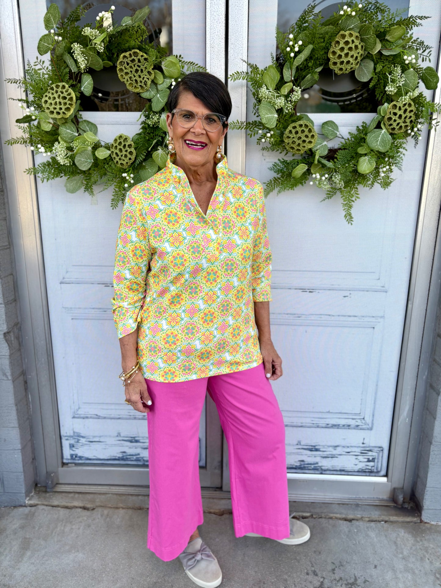Tammy Sicilian Tile 3/4 Sleeve Popover Shirt