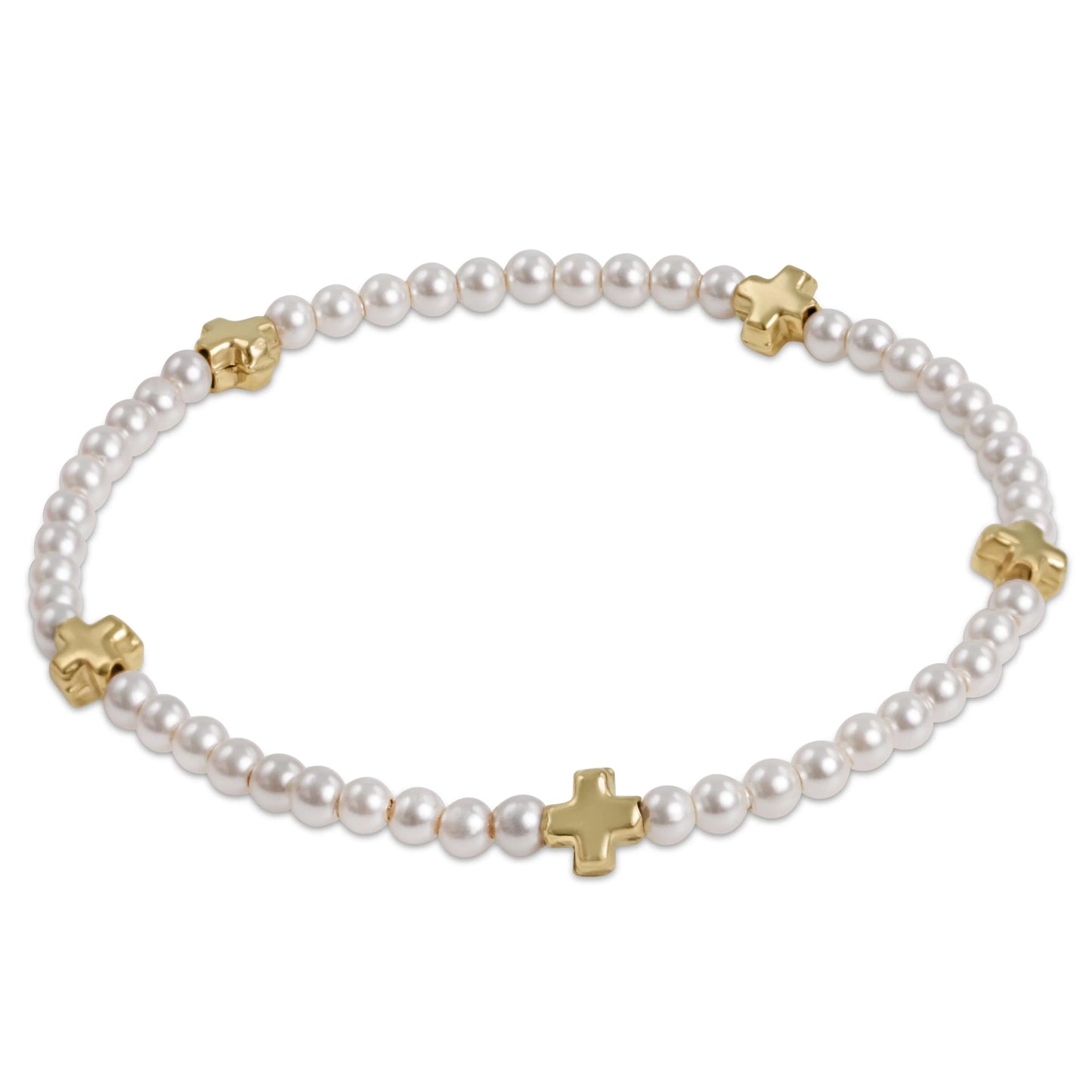 Egirl - Signature Cross Small 3mm Pearl Beaded Bracelet