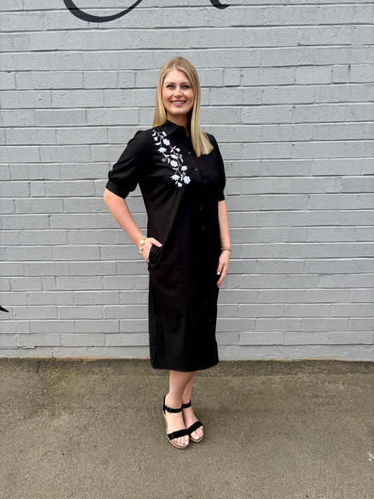 Esther Floral Embroidery Elbow Sleeve Dress