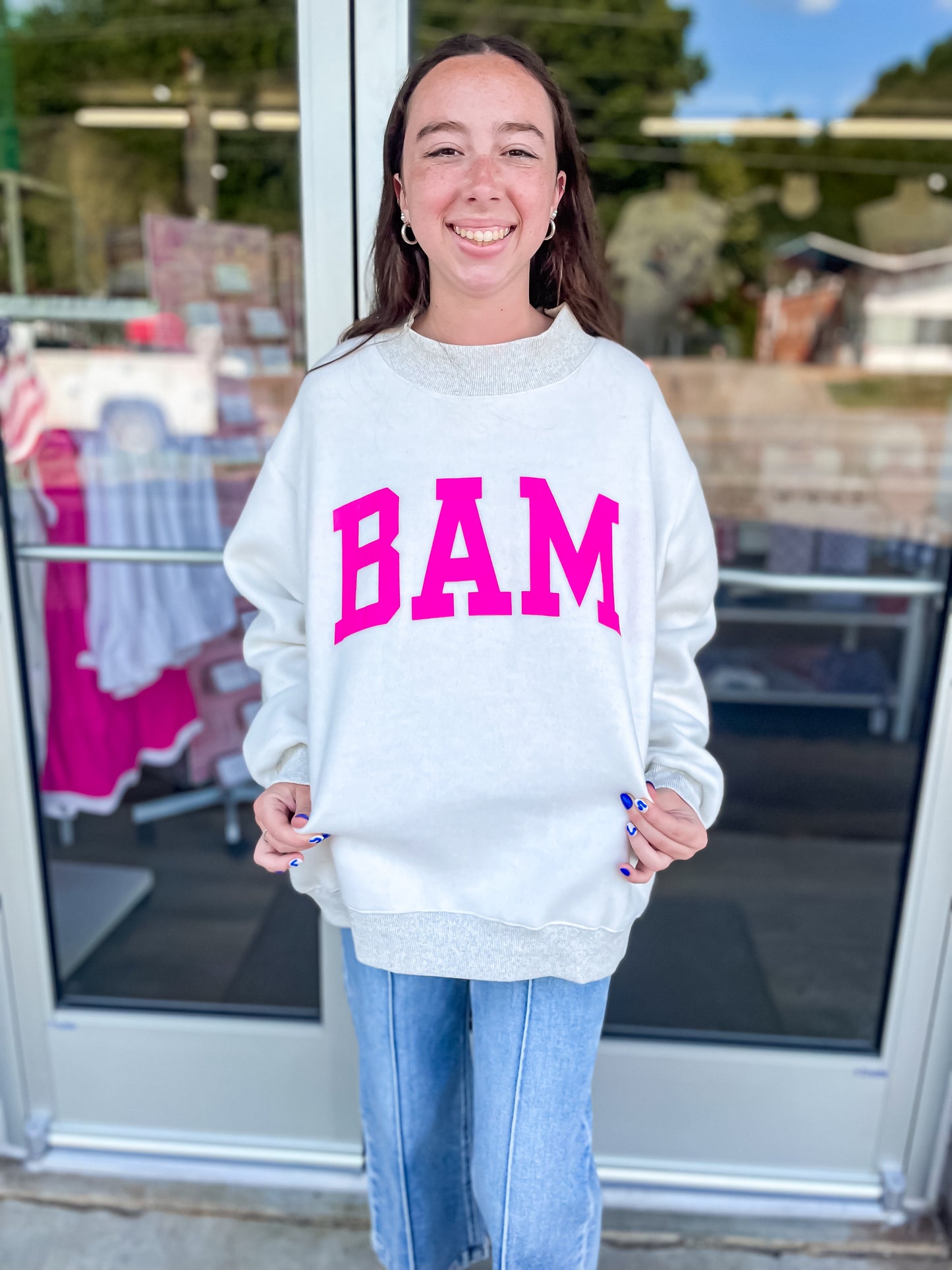 Reversible "MAHJ" & "BAM" Mock Neck Sweatshirt