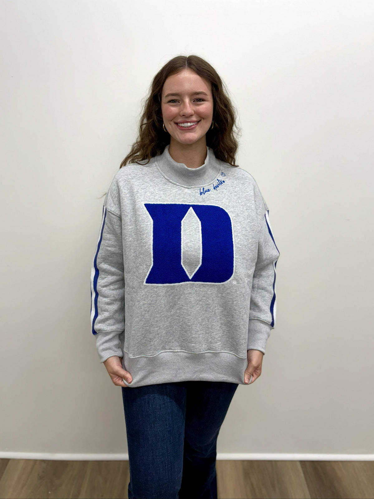 Duke Sequin Stripe Mock Neck Sweatshirt